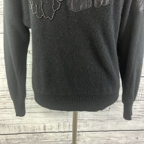 Vintage Lindsey Blake Sweater sz Medium Black Wool Angora Rabbit Floral Beading - Picture 7 of 11